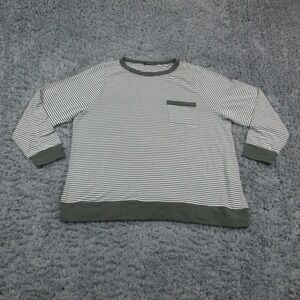 Staccato Shirt Womens 1X Green White Stripe Long Sleeve Pocket Crew Plus Top